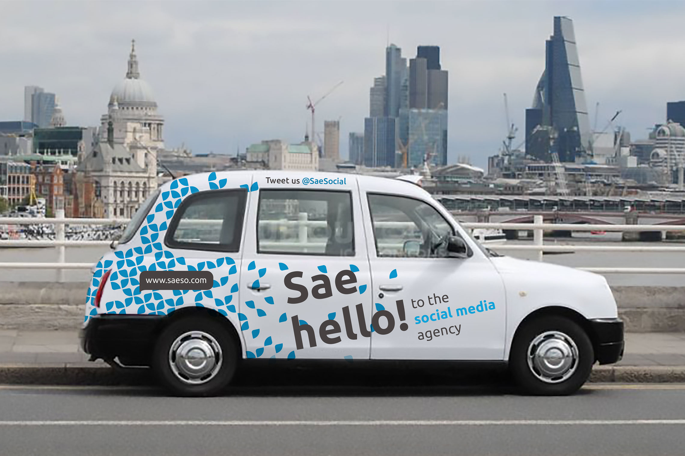 London taxi with Saeso branding | Made by Miranda | © Miranda Thorne | madebymiranda.co.uk