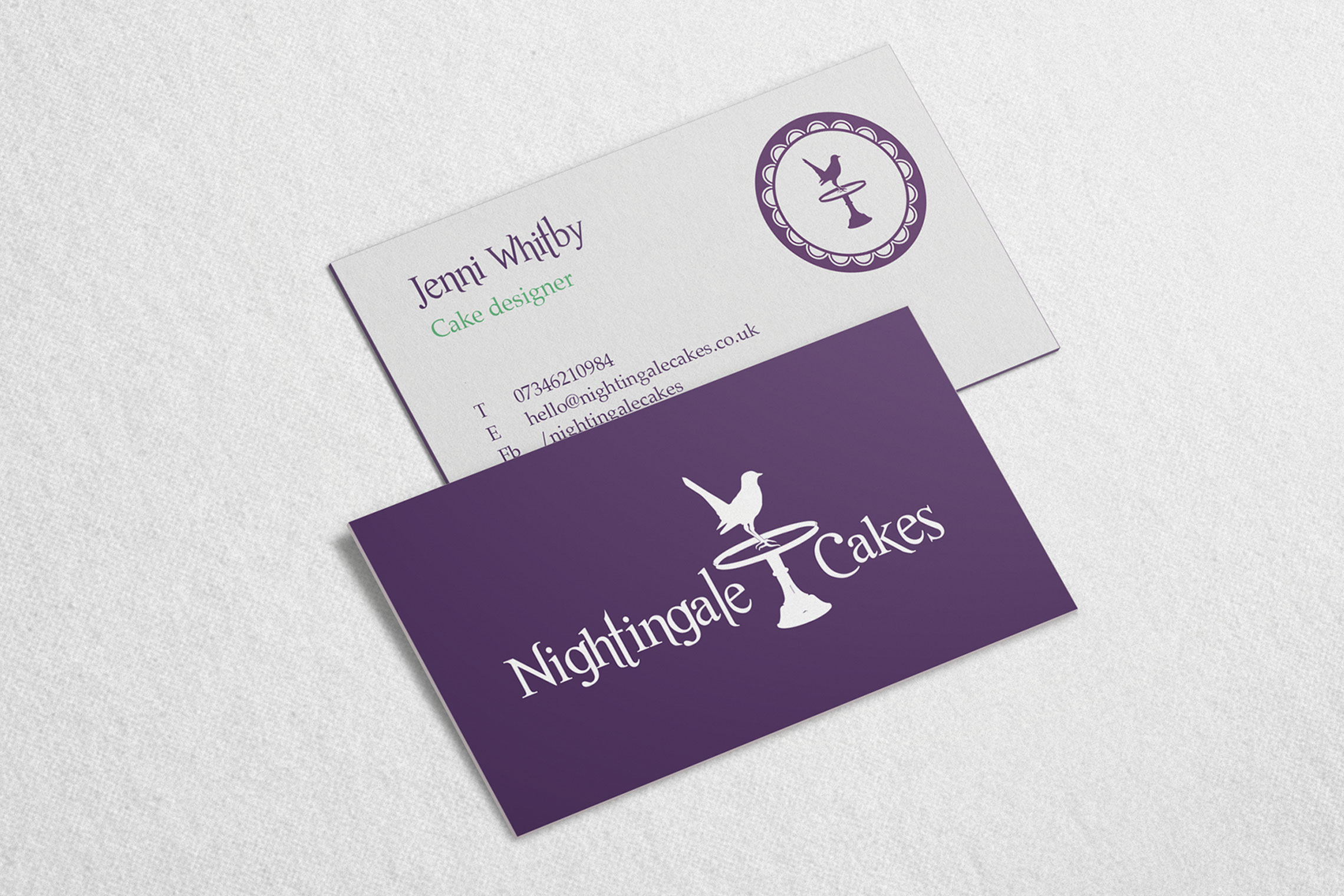 Nightingale Cakes business card design front and back | Made by Miranda | © Miranda Thorne | madebymiranda.co.uk