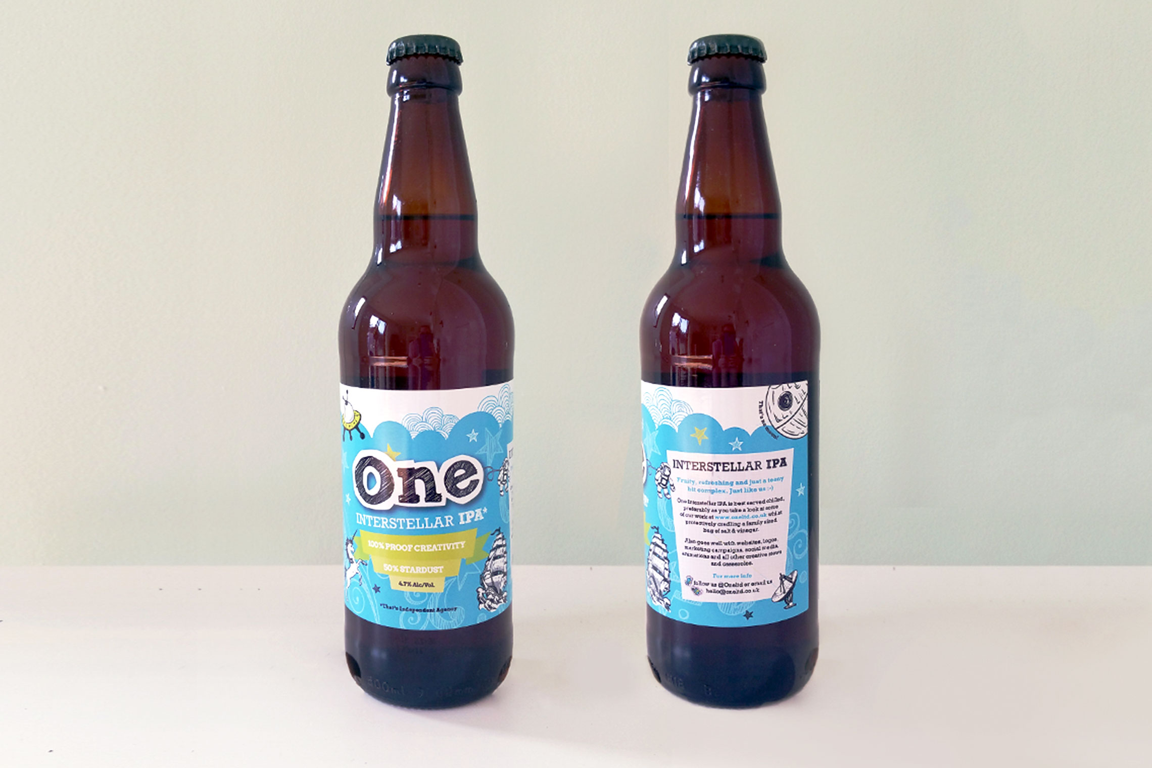 Beer bottles with One Ltd beer label - front and back view | Made by Miranda | © Miranda Dawson | madebymiranda.co.uk